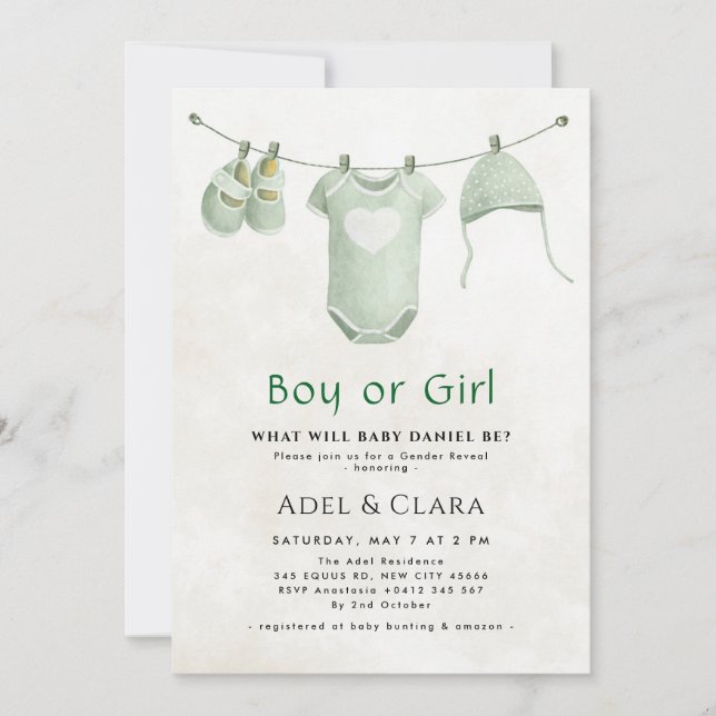 Invitation à la révélation du sexe de l'enfant (Devant)