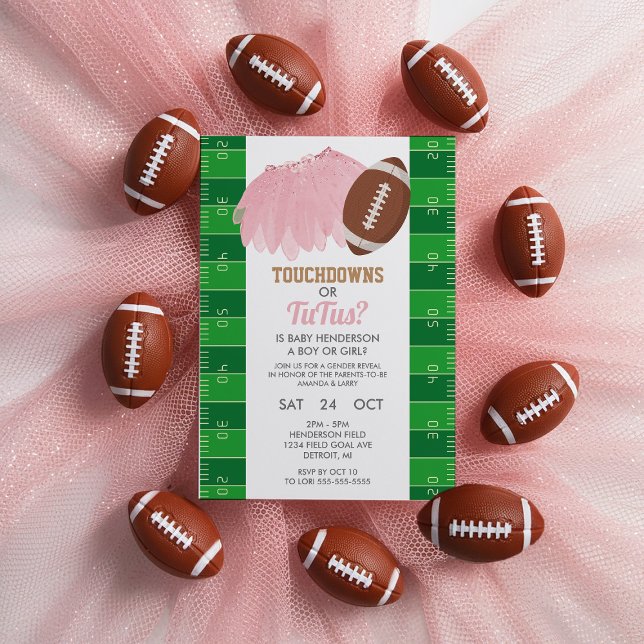 Invitation à la révélation du sexe Touchdowns ou T (Touchdowns or Tutus Gender Reveal Invitation)