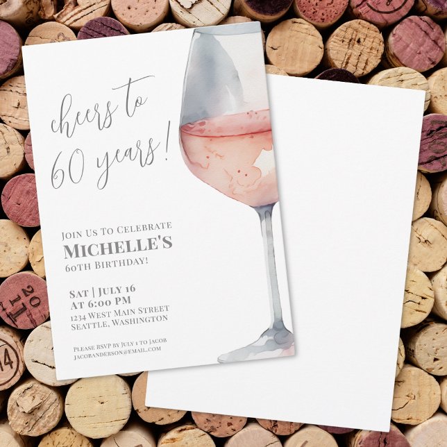 Invitation À la santé de 60 ans Soixantième anniversaire (Wine Cheers Sixty 60th Birthday Party Invitation)