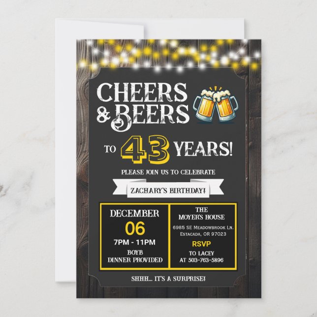 Invitation À la santé et bières pour 43 ans, surprise dans le (Devant)