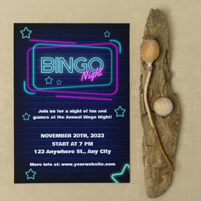 Invitation à la soirée Bingo Nuit Navy et Néon (Créateur téléchargé)