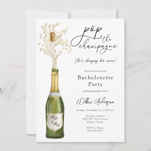 Invitation à la soirée Champagne Bachelorette (Devant)