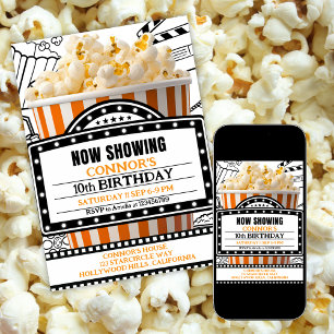 Invitation à la soirée cinéma au pop corn orange