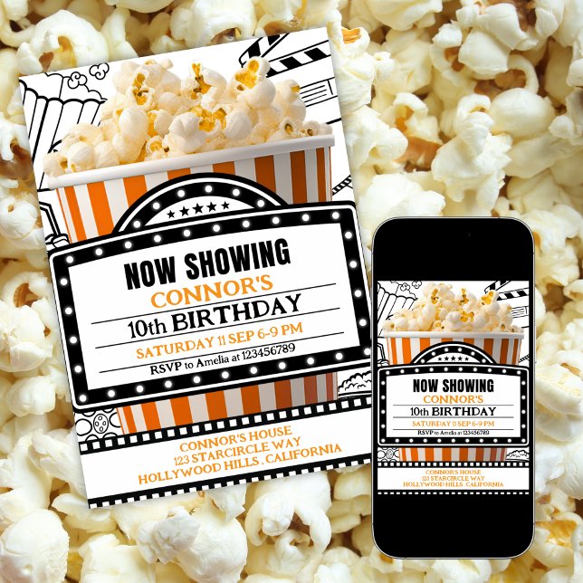 Invitation à la soirée cinéma au pop corn orange (Créateur téléchargé)