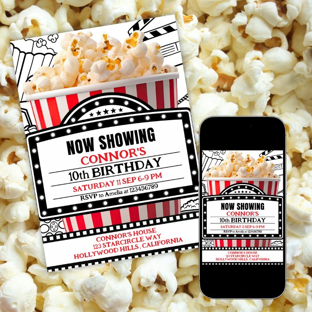 Invitation à la soirée cinéma Popcorn Rouge (Créateur téléchargé)