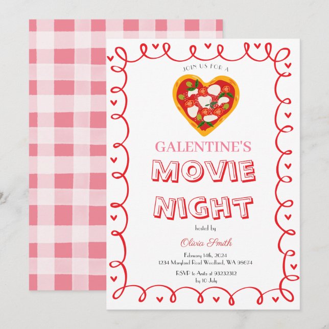 Invitation à la soirée cinéma rétro de la Galentin (Devant / Derrière)