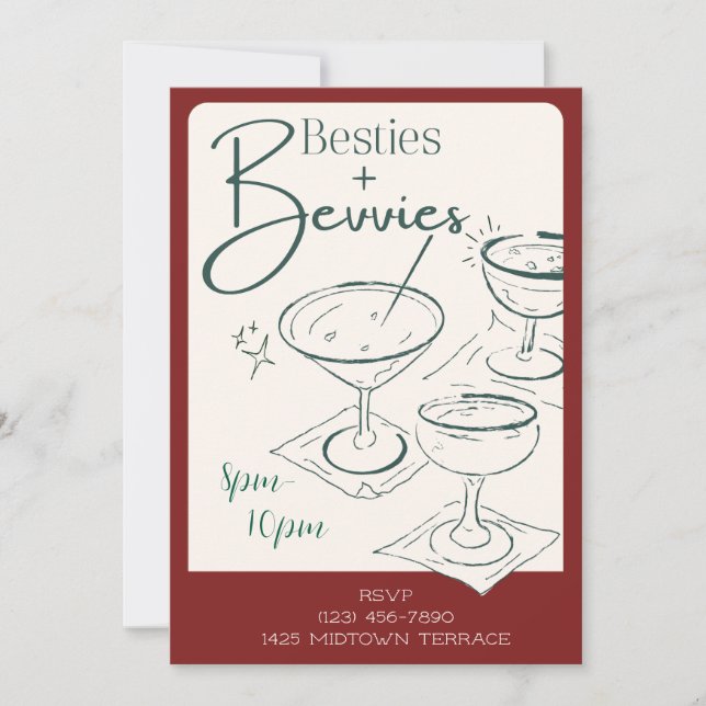 Invitation à la soirée cocktail Besties + Bevvies (Devant)
