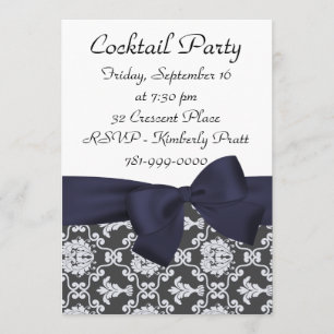 Invitation à la soirée Cocktail Blue Damask de la