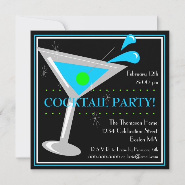 Invitation à la soirée cocktail Blue Martini (Devant)