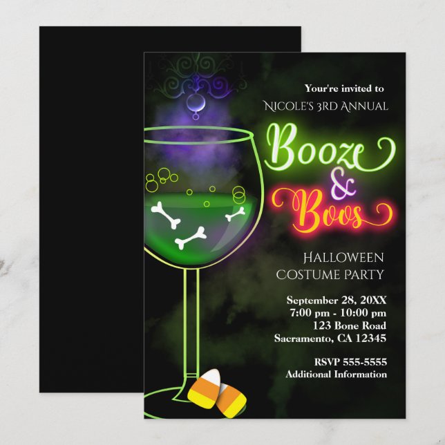 Invitation à la soirée cocktail Halloween Booze an (Devant / Derrière)