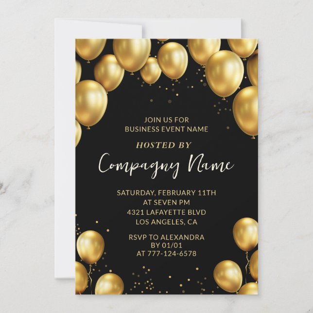 Invitation à la soirée d'affaires noires Ballons C (Devant)