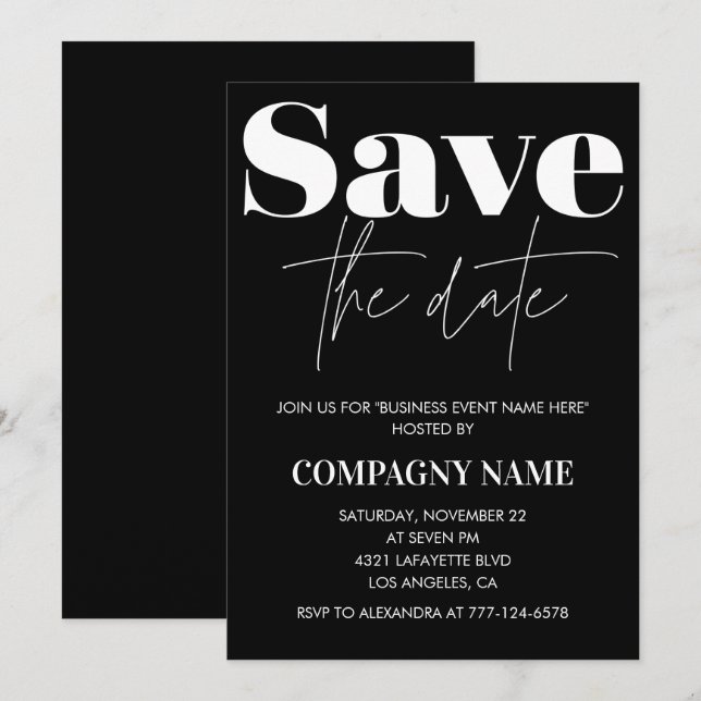 Invitation à la soirée d'affaires noires Enregistr (Devant / Derrière)