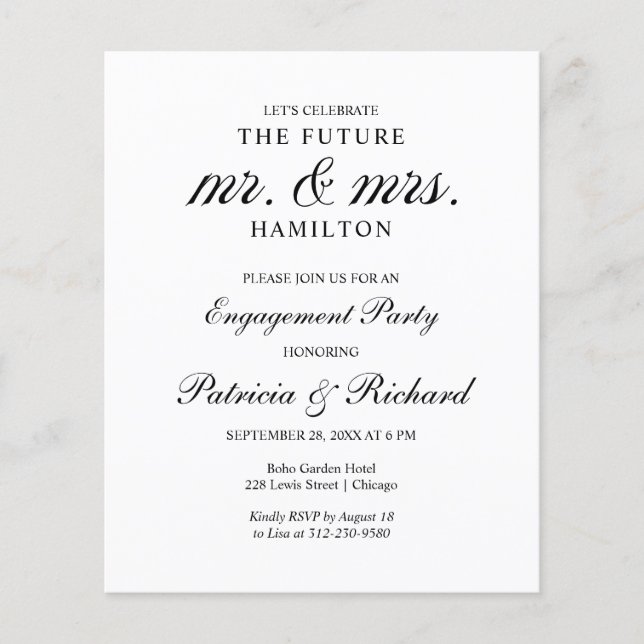 Invitation à la soirée d'annonce de fiançailles de (Devant)