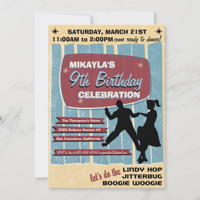 Invitation à la soirée dansante de les années 50 S (Devant)