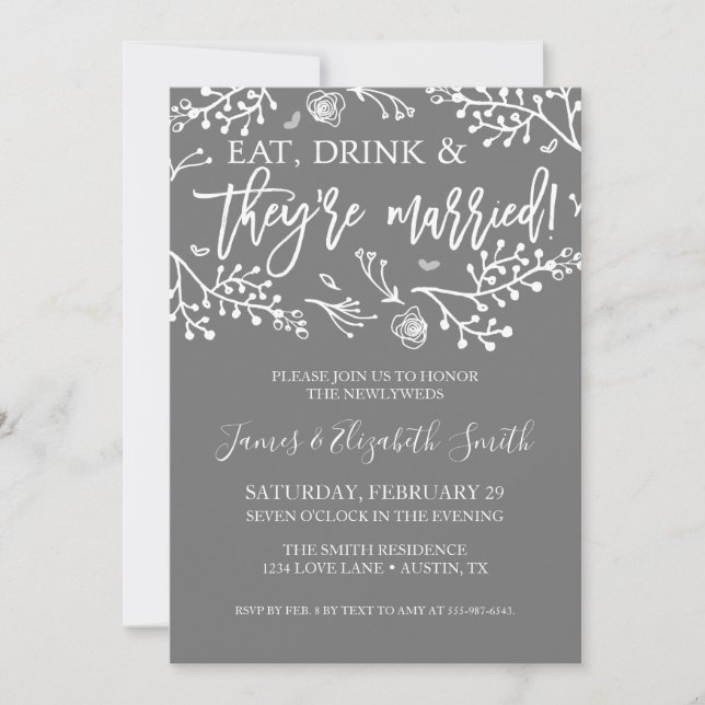 Invitation à la soirée d'après-mariage avec annonc (Devant)