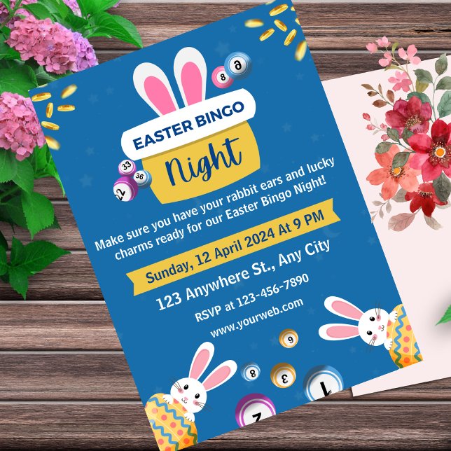 Invitation à la soirée de bingo de Pâques bleu et  (Créateur téléchargé)