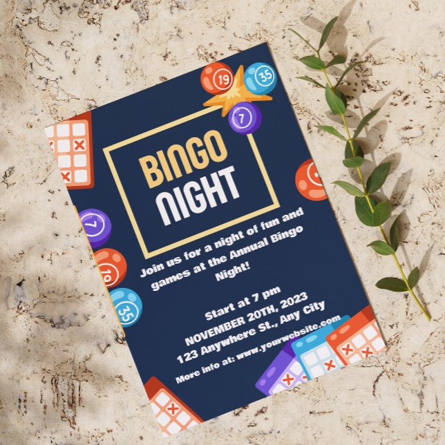 Invitation à la soirée de bingo en blanc et bleu m (Créateur téléchargé)