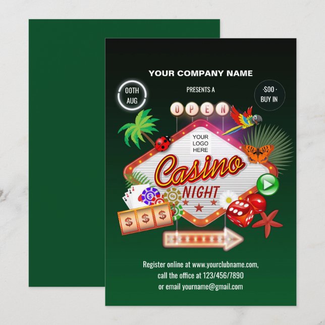 Invitation à la soirée de casino des vacances d'ét (Devant / Derrière)