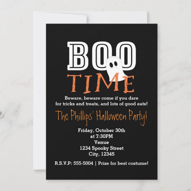 Invitation à la soirée de costumes d'Halloween BOO (Devant)