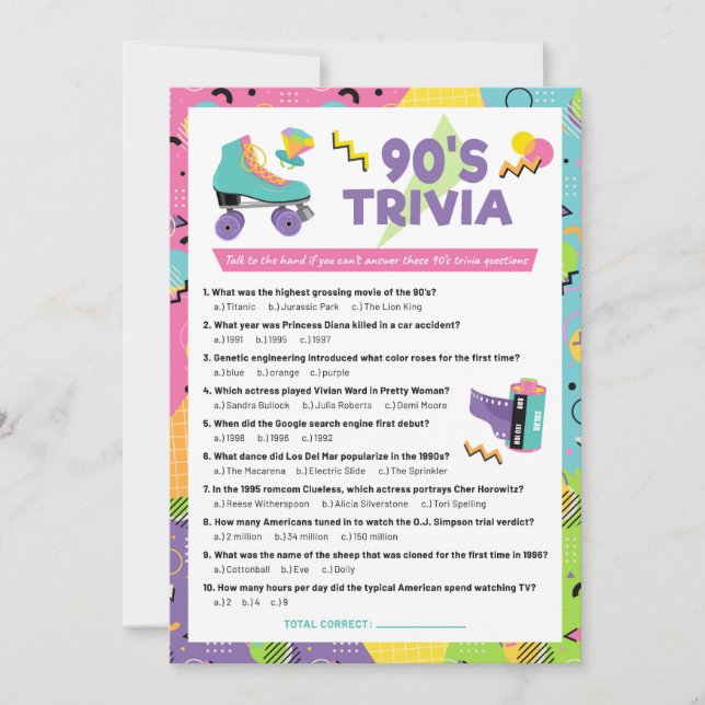 Invitation à la soirée de jeu de trivia sur les an (Devant)