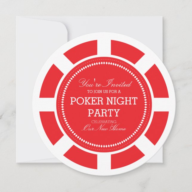 Invitation à la soirée de jeu Red Poker Chip (Devant)