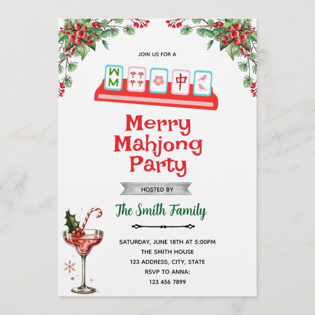 Invitation à la soirée de Mahjong de Noël (Devant)