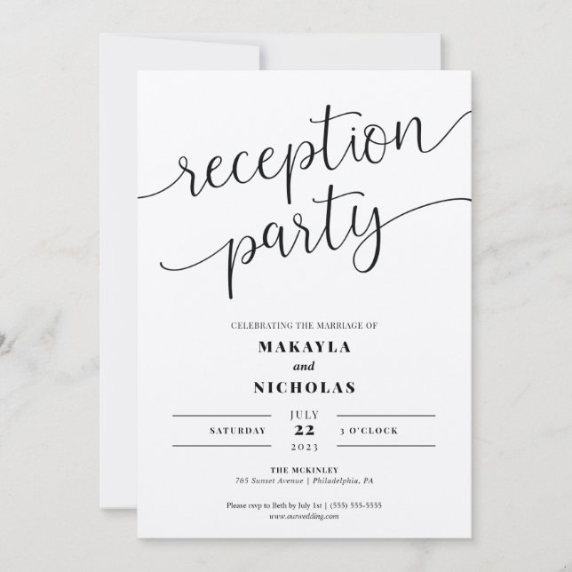 Invitation à la soirée de réception de mariage (Devant)