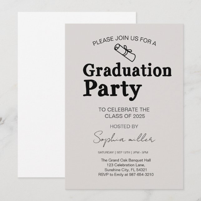 Invitation à la soirée de remise des diplômes Prom (Devant / Derrière)