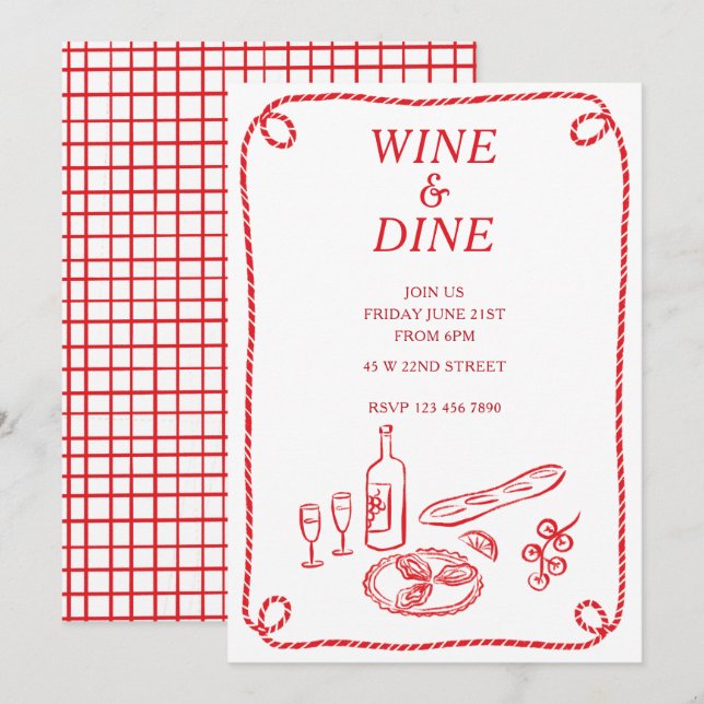 Invitation à la soirée d'été Vin et Dîner (Devant / Derrière)