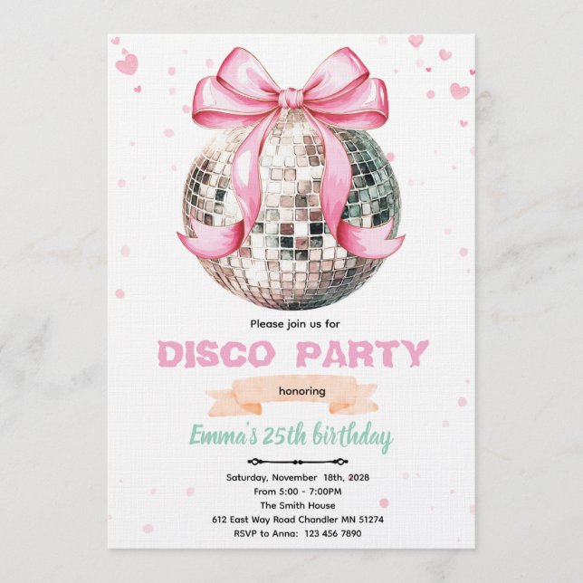 Invitation à la soirée disco Coquette Bow (Devant)