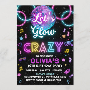 Invitation à la soirée disco "Crazy Glow" - boule 