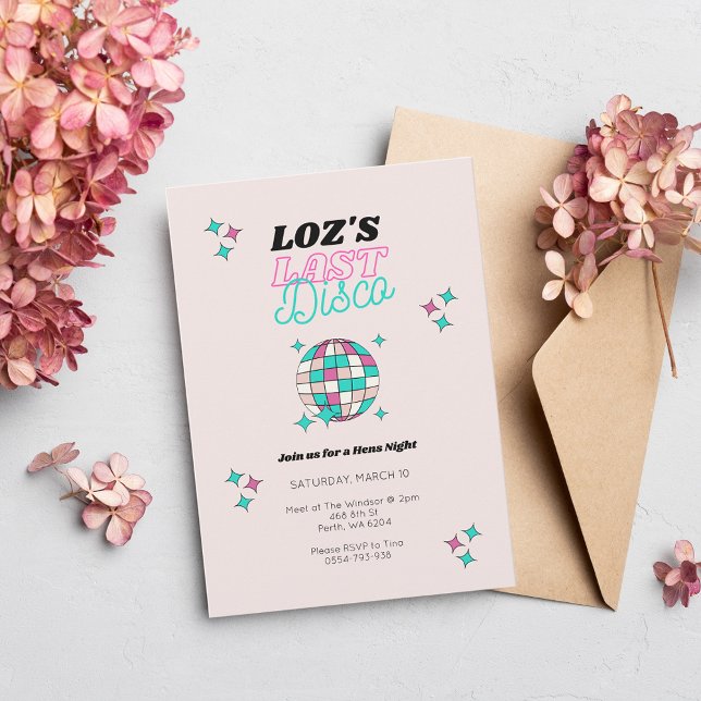 Invitation à la soirée Disco dernier Neon Pink Hen (Créateur téléchargé)