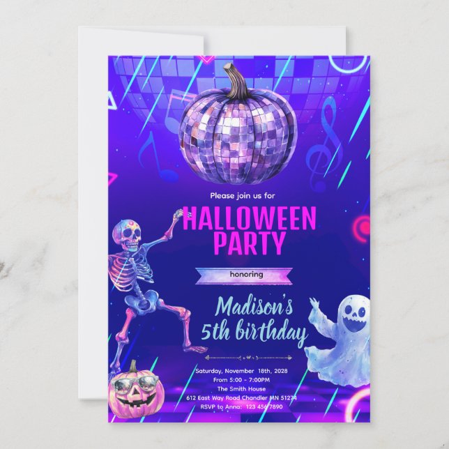 invitation à la soirée disco Halloween (Devant)