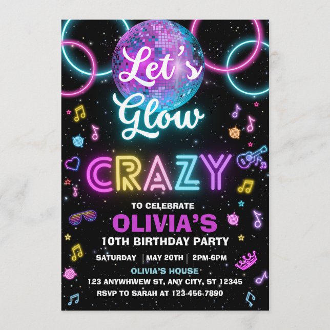 Invitation à la soirée disco "Let's Glow Crazy" -  (Devant)