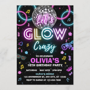 Invitation à la soirée disco "Let's Glow Crazy" - 