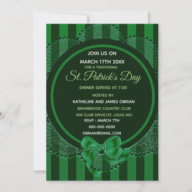 Invitation à la soirée du dîner de la Saint-Patric (Devant)