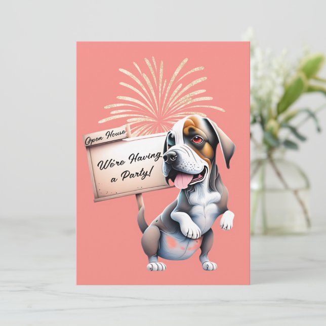 Invitation à la soirée du Nouvel An du chien drôle (Debout devant)