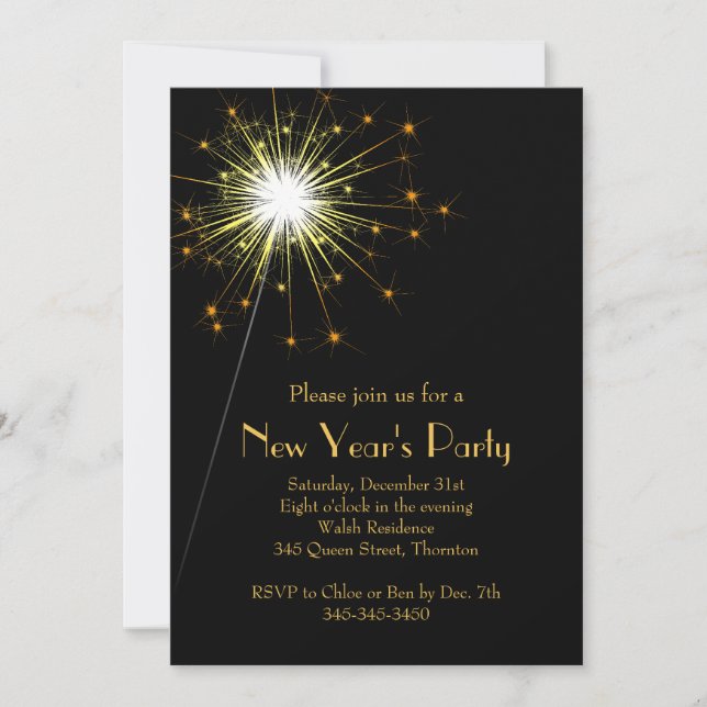 Invitation à la Soirée du nouvel an Gold Sparkler (Devant)