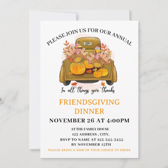 Invitation à la soirée Friendsgiving autour de la  (Devant)