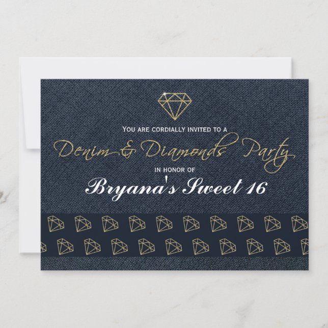 Invitation à la soirée glamour dorée et bleue Deni (Devant)