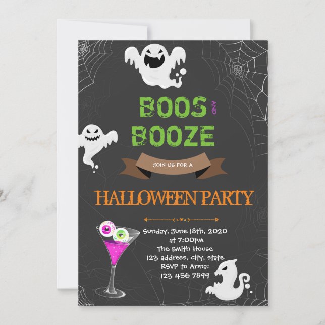 Invitation à la soirée Halloween Boos and Booze (Devant)