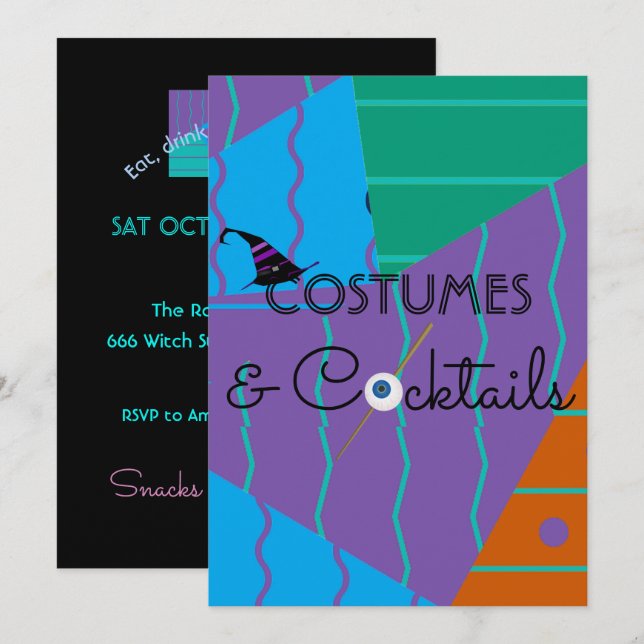 Invitation à la soirée Halloween Costumes et Cockt (Devant / Derrière)