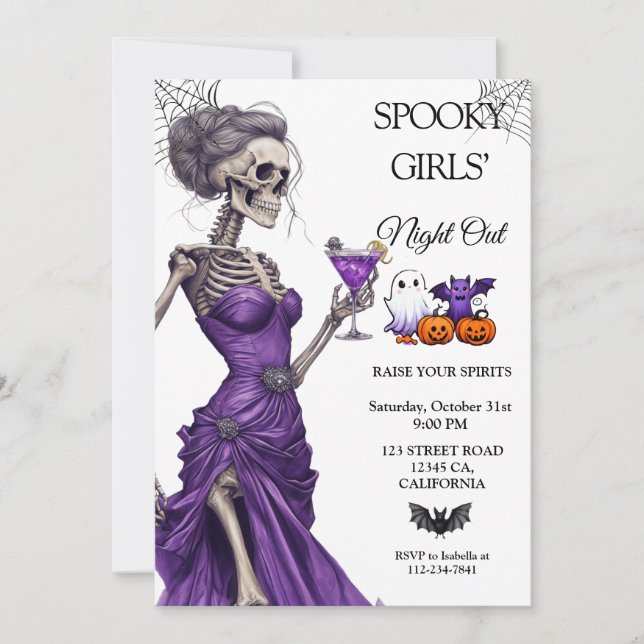 Invitation à la soirée Halloween des filles effray (Devant)