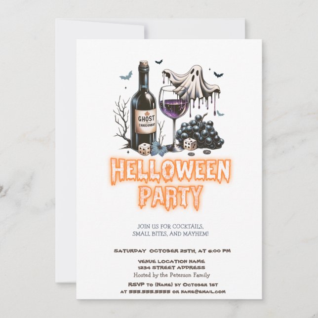 Invitation à la soirée Halloween Ghost Wine (Devant)