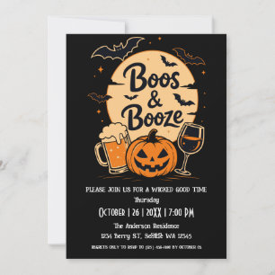 Invitation à la soirée Halloween Moon Bats Boos &