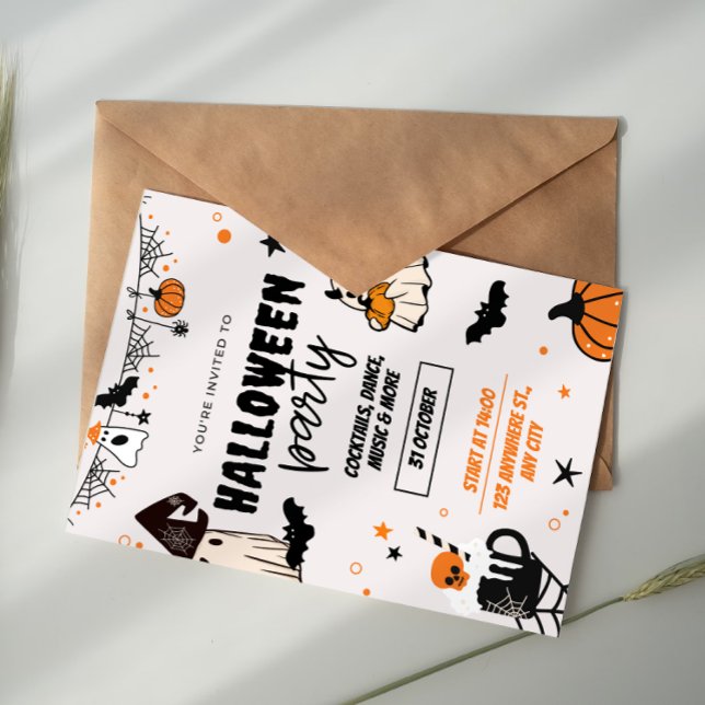 Invitation à la soirée Halloween Orange et Noir (Créateur téléchargé)