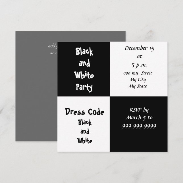 Invitation à la soirée noir et blanc (Devant / Derrière)