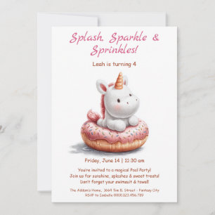 Invitation à la soirée piscine donuts licorne – Fê
