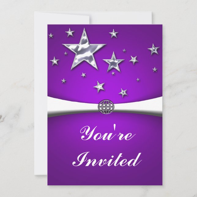 Invitation à la soirée Purple Stars argentées (Devant)