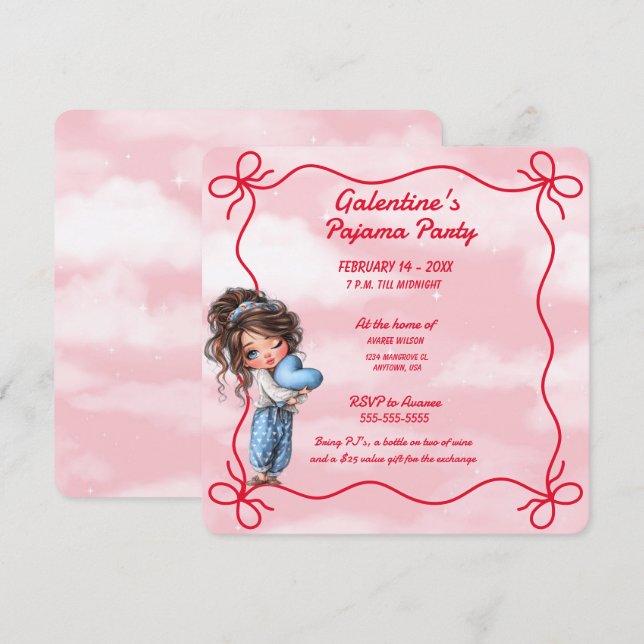 Invitation à la soirée pyjama de la Galentine (Devant / Derrière)